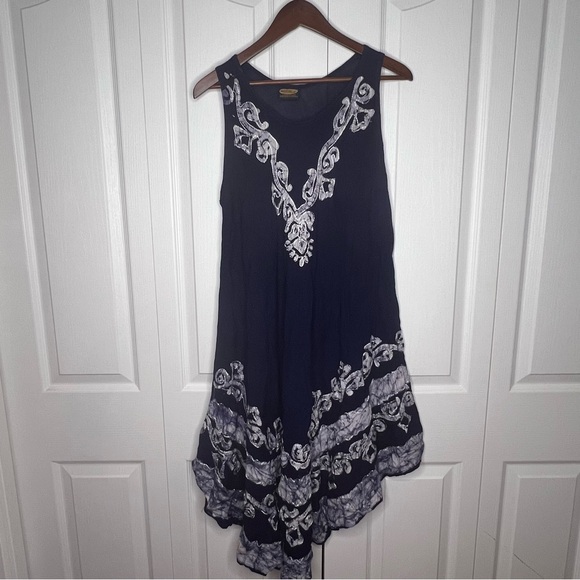 Rima Navy Sleeveless Embroidered Scarf Hem Dress beach cover up one size - Picture 3 of 9